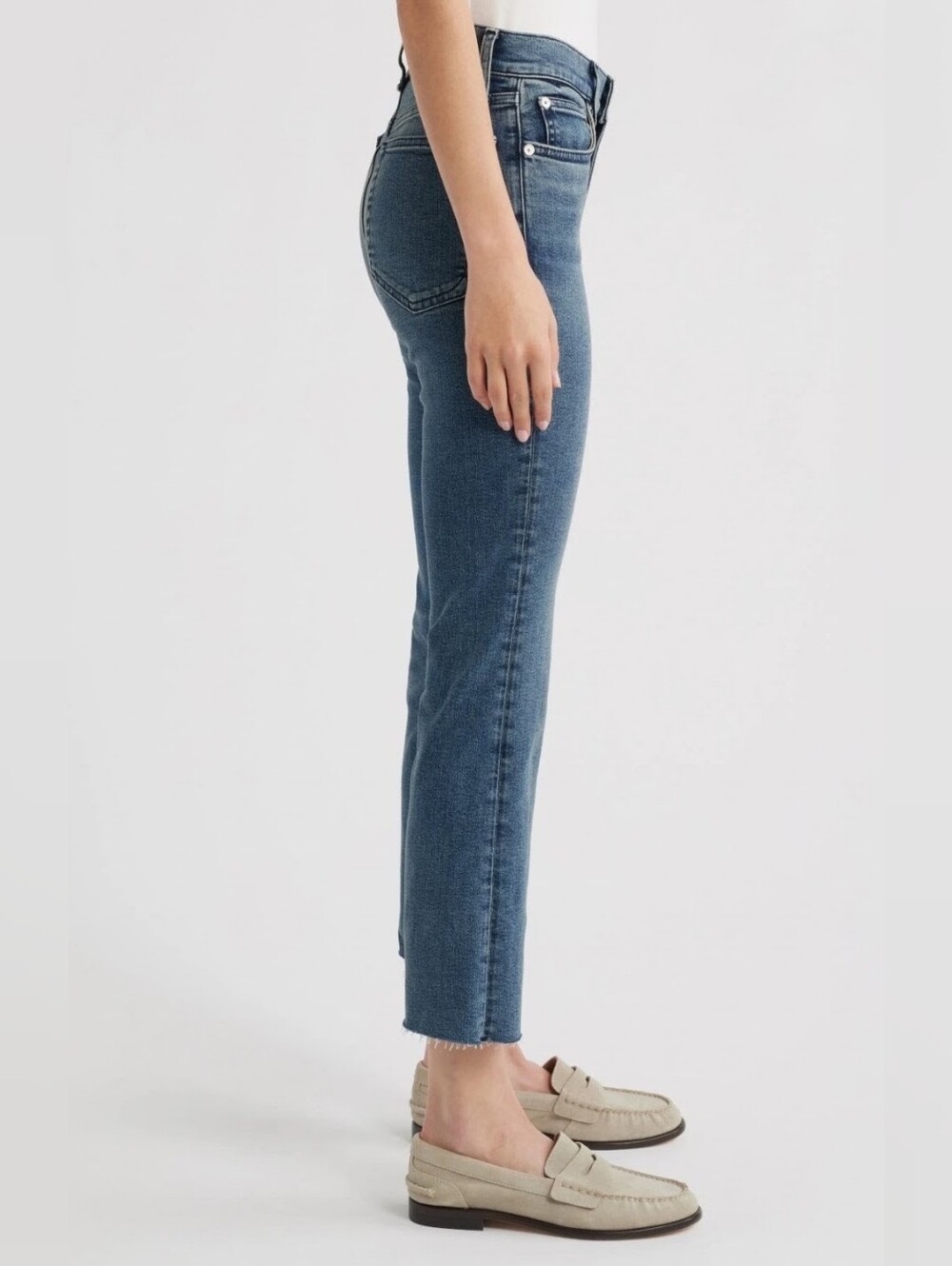 Rag & Bone Flexi Raw Hem Ankle Flare Jeans in Paz Blue - Picture 3 of 16